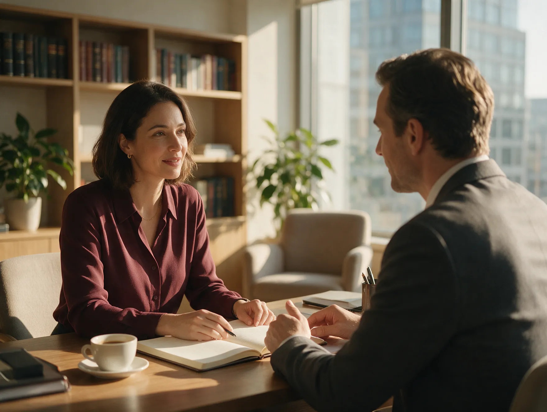 A family lawyer in consultation with a client at a Calgary office